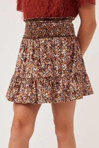 Girls Floral Velvet Smocked Tiered Skirt
