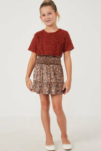 Girls Floral Velvet Smocked Tiered Skirt