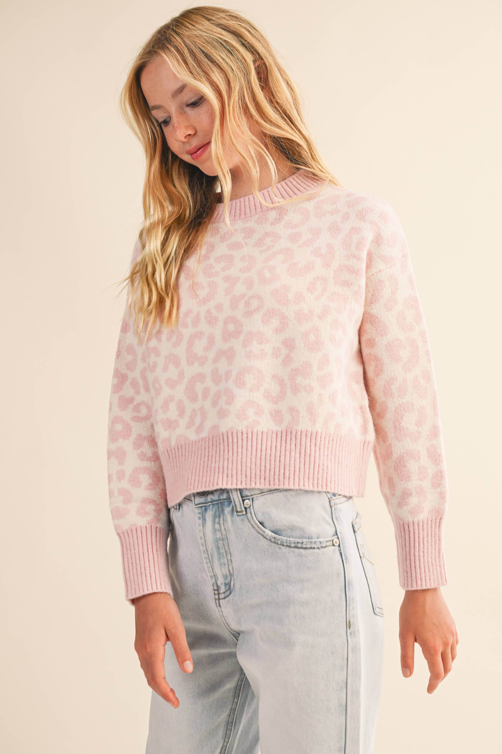 TWEEN PINK LEOPARD SWEATER