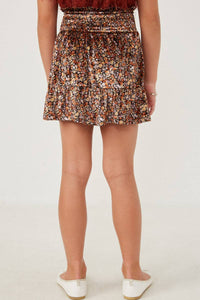 Girls Floral Velvet Smocked Tiered Skirt