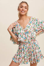 Load image into Gallery viewer, Floral Ruffle Sleeve Romper
