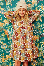 Load image into Gallery viewer, Girls Mixed Floral Print Ruffle Shoulder Dress
