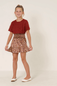 Girls Floral Velvet Smocked Tiered Skirt