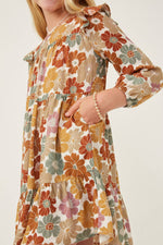 Load image into Gallery viewer, Girls Mixed Floral Print Ruffle Shoulder Dress
