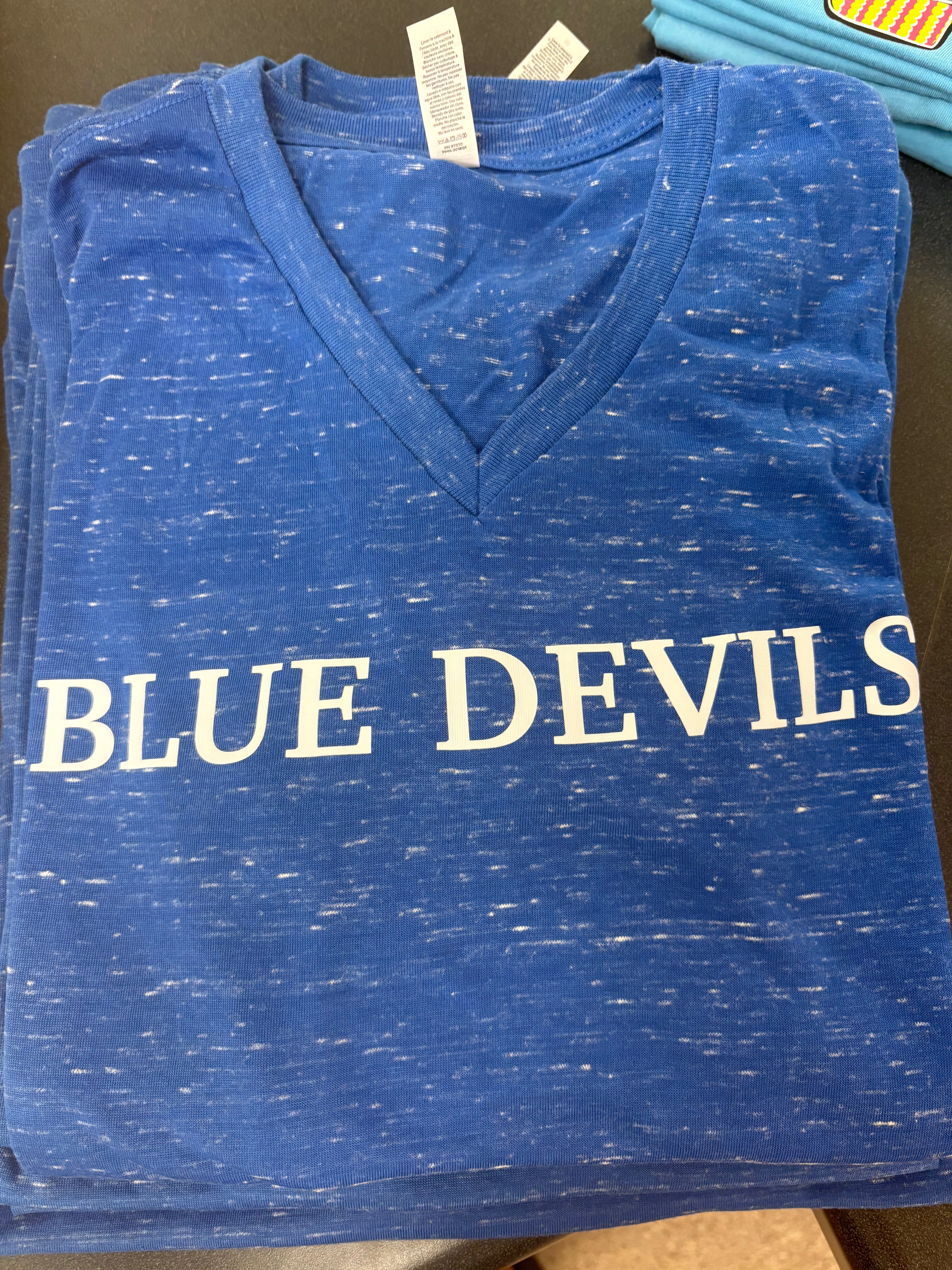 Blue Devils on Bella + Canvas Heather Royal Vneck