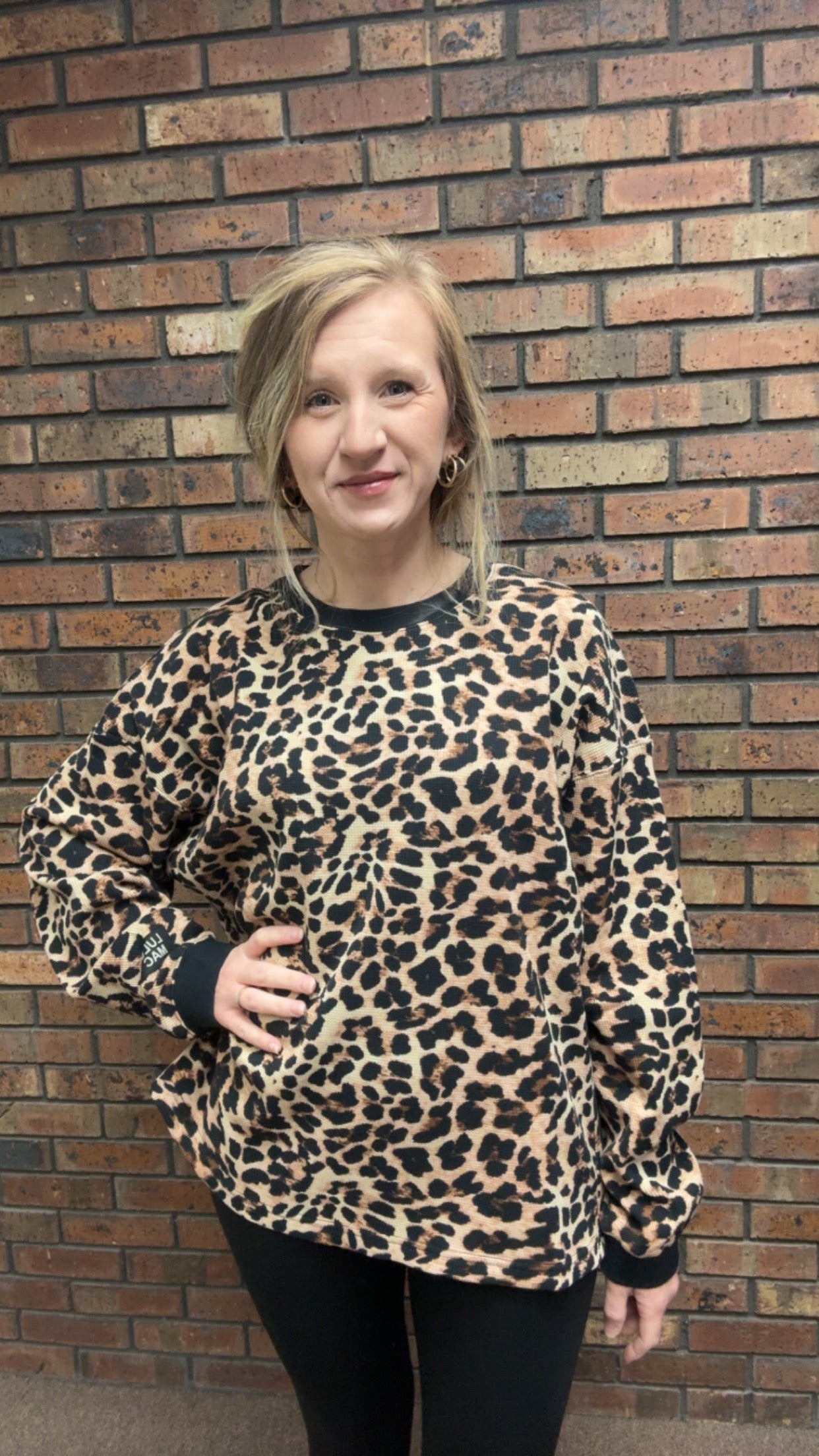 LM-WAFFLE LONGSLEEVE TOP-LEOPARD