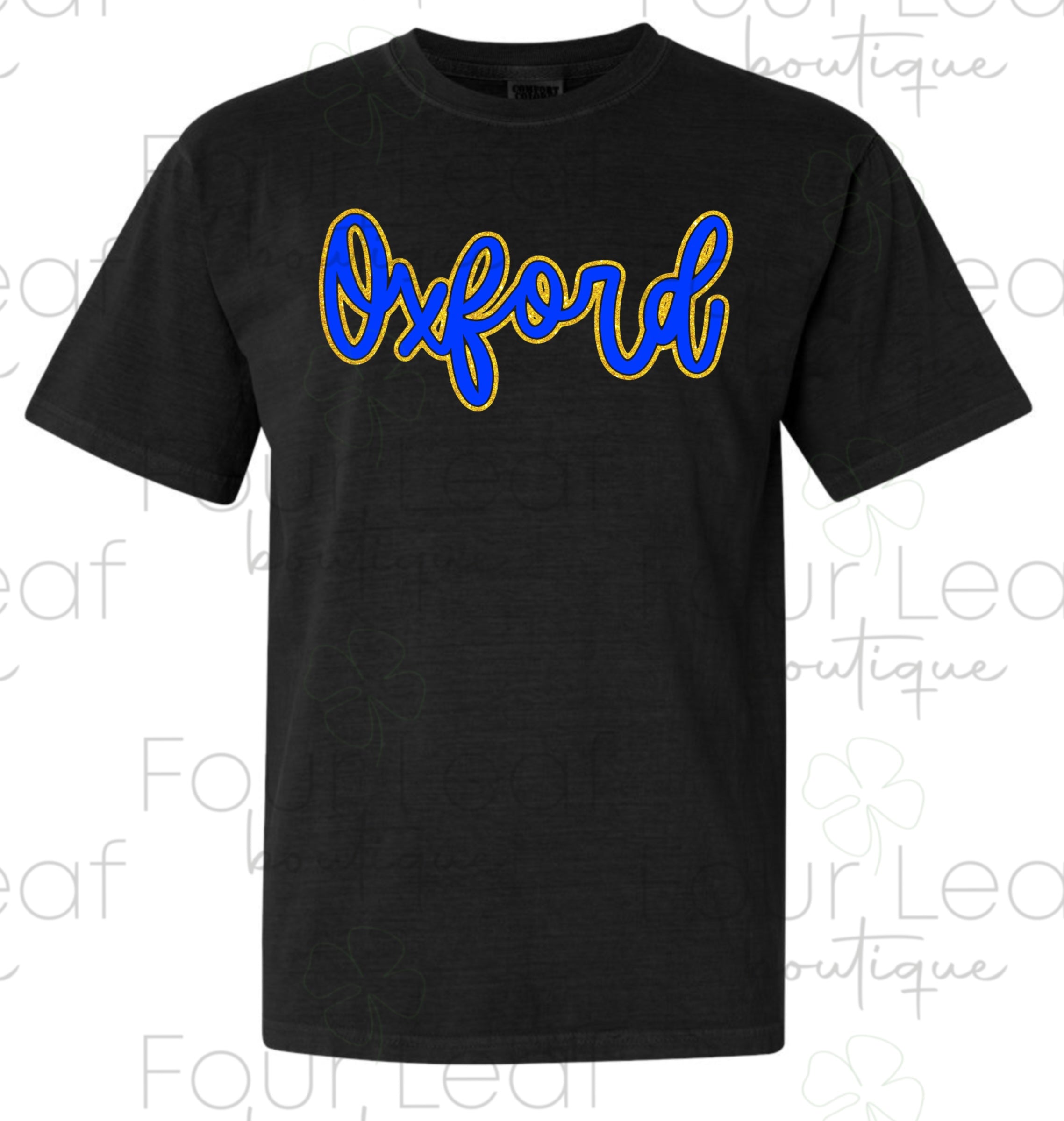Oxford with FAUX gold glitter outline (Adult Sizes. Long/Short Sleeve)