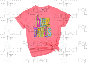 Bright Blue Devils with FAUX glitter (youth and adult sizes)