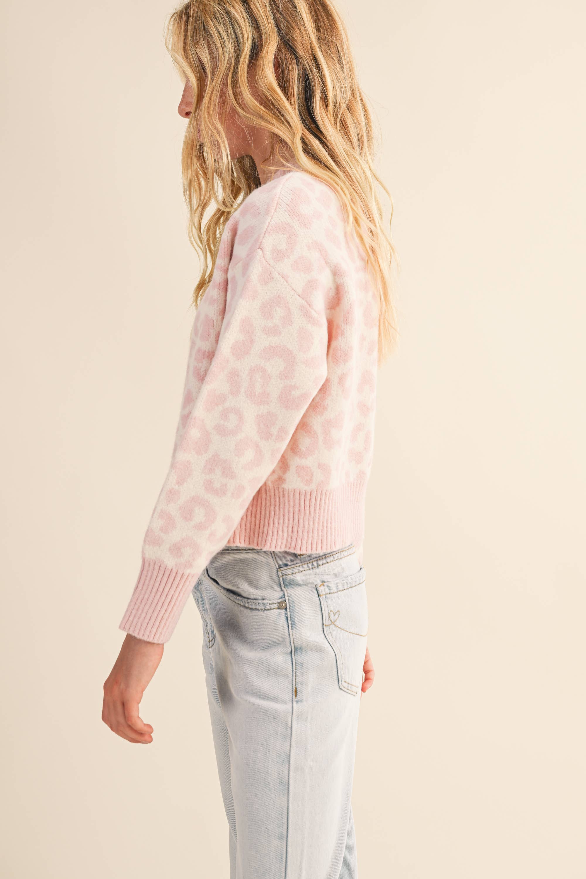 TWEEN PINK LEOPARD SWEATER