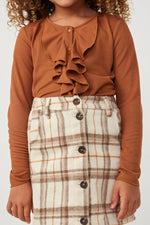 Load image into Gallery viewer, Girls Ruffle Front Buttoned Ribbed Knit Top
