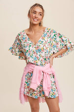 Load image into Gallery viewer, Floral Ruffle Sleeve Romper
